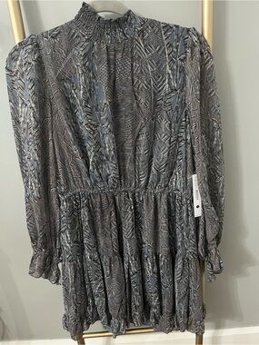 NWT Aqua Blue Multi Printed Smocked Mini Dress | Size Large | Bloomingdale’s